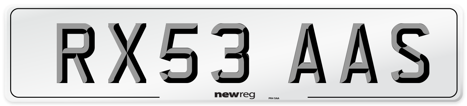 RX53 AAS Number Plate from New Reg